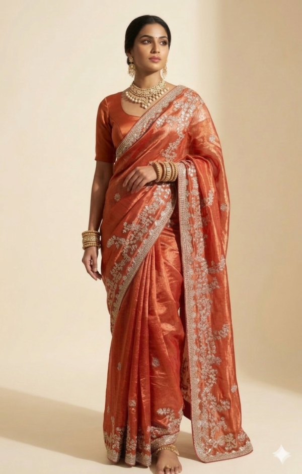 Rust Orange Festive Silk Saree