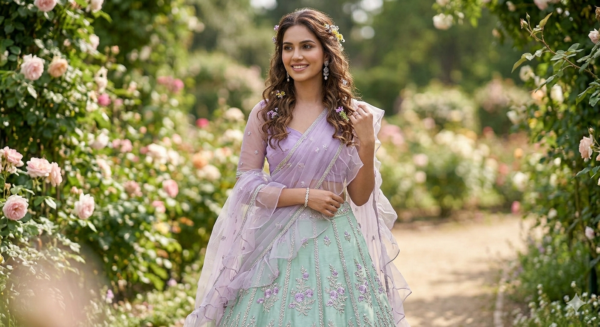 Modern Pastel Botanical Garden Lehenga