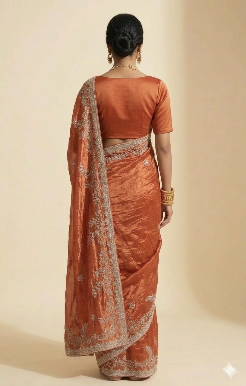 Burnt Orange Lumière Tissue Silk Saree