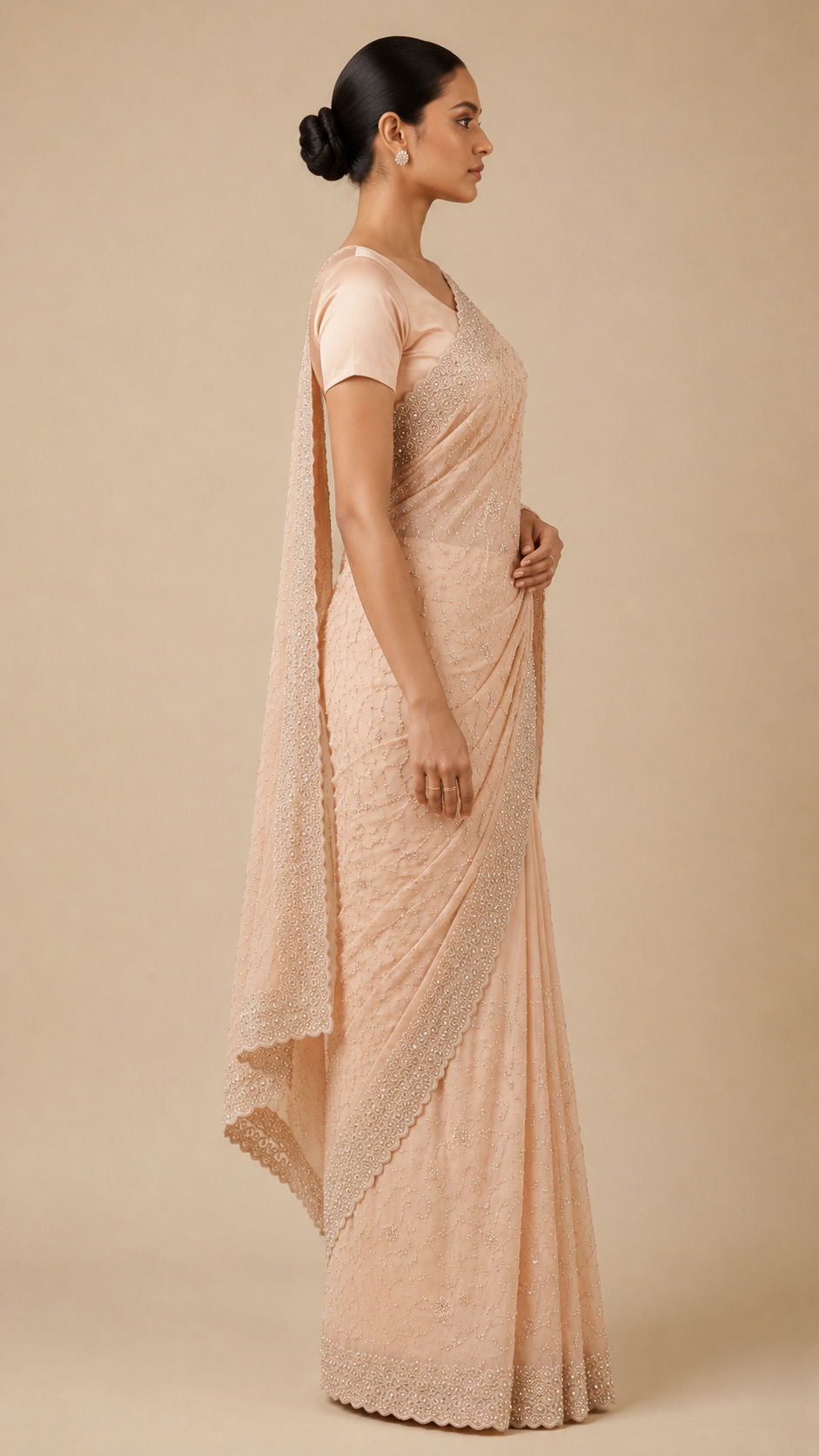 Powder Peach Éclat Crepe Silk Saree