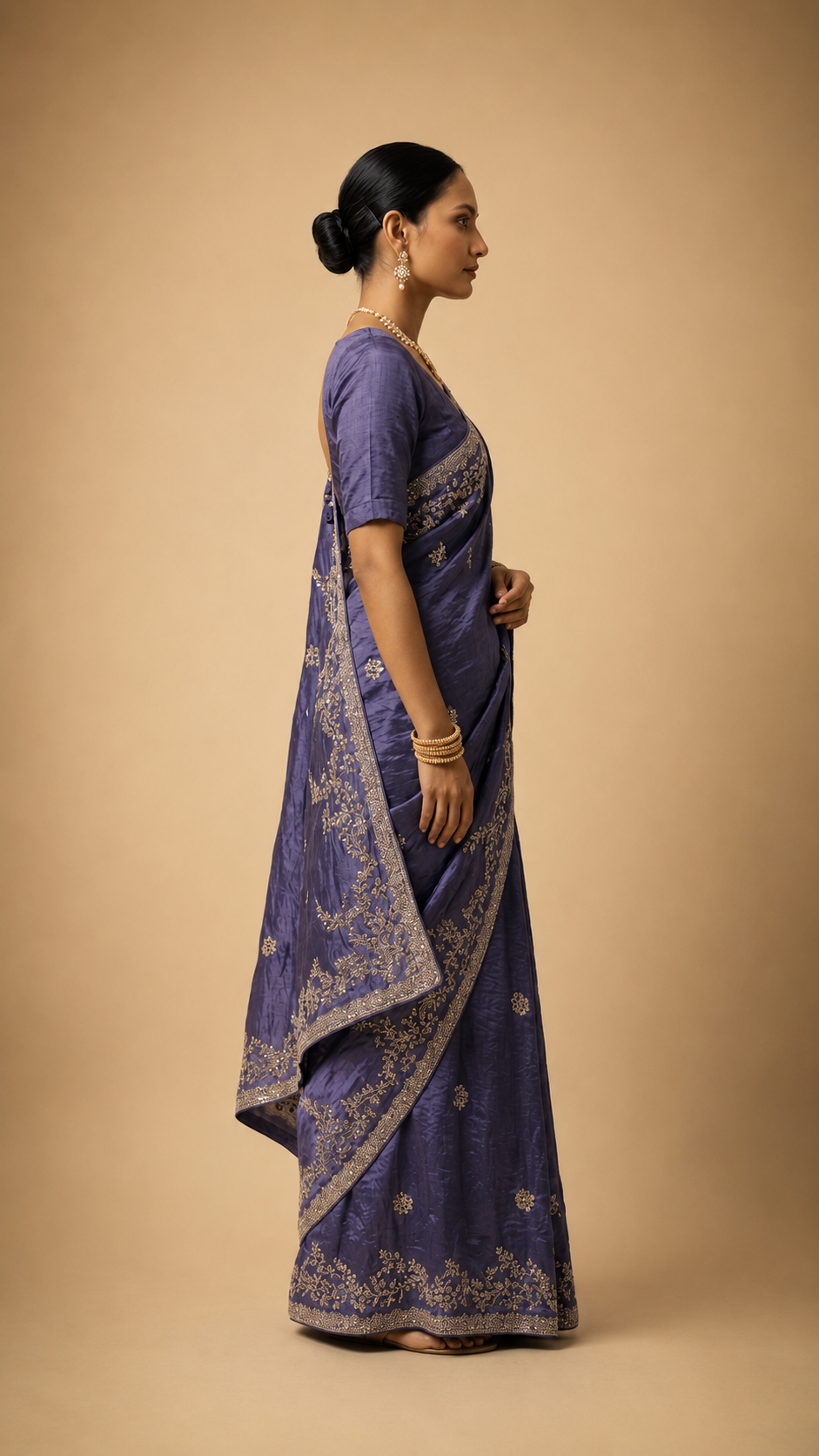 Royal Violet Lumière Tissue Silk Saree - Image 3