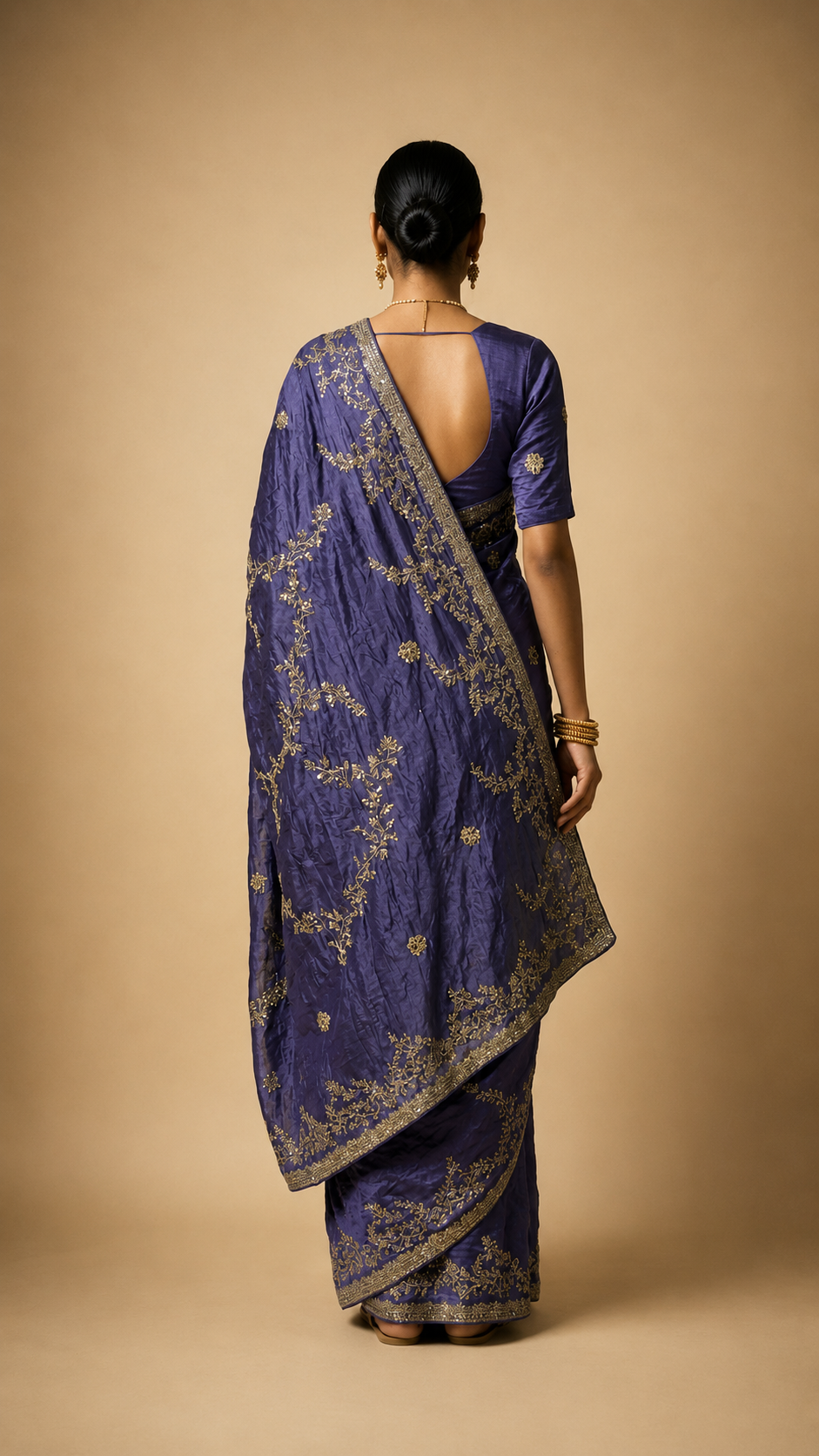 Royal Violet Lumière Tissue Silk Saree - Image 4
