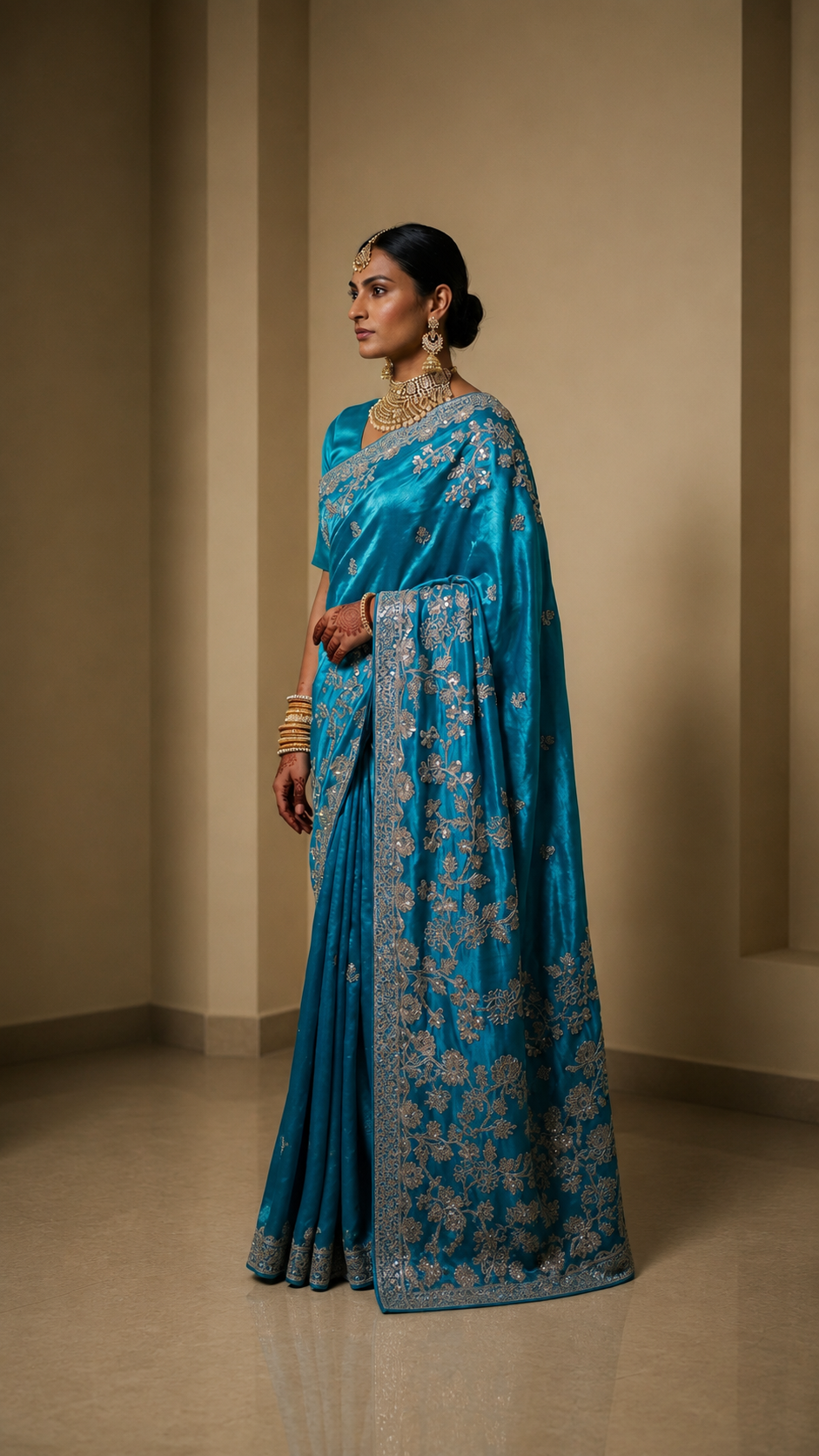 Teal Blue Lumière Tissue Silk Saree